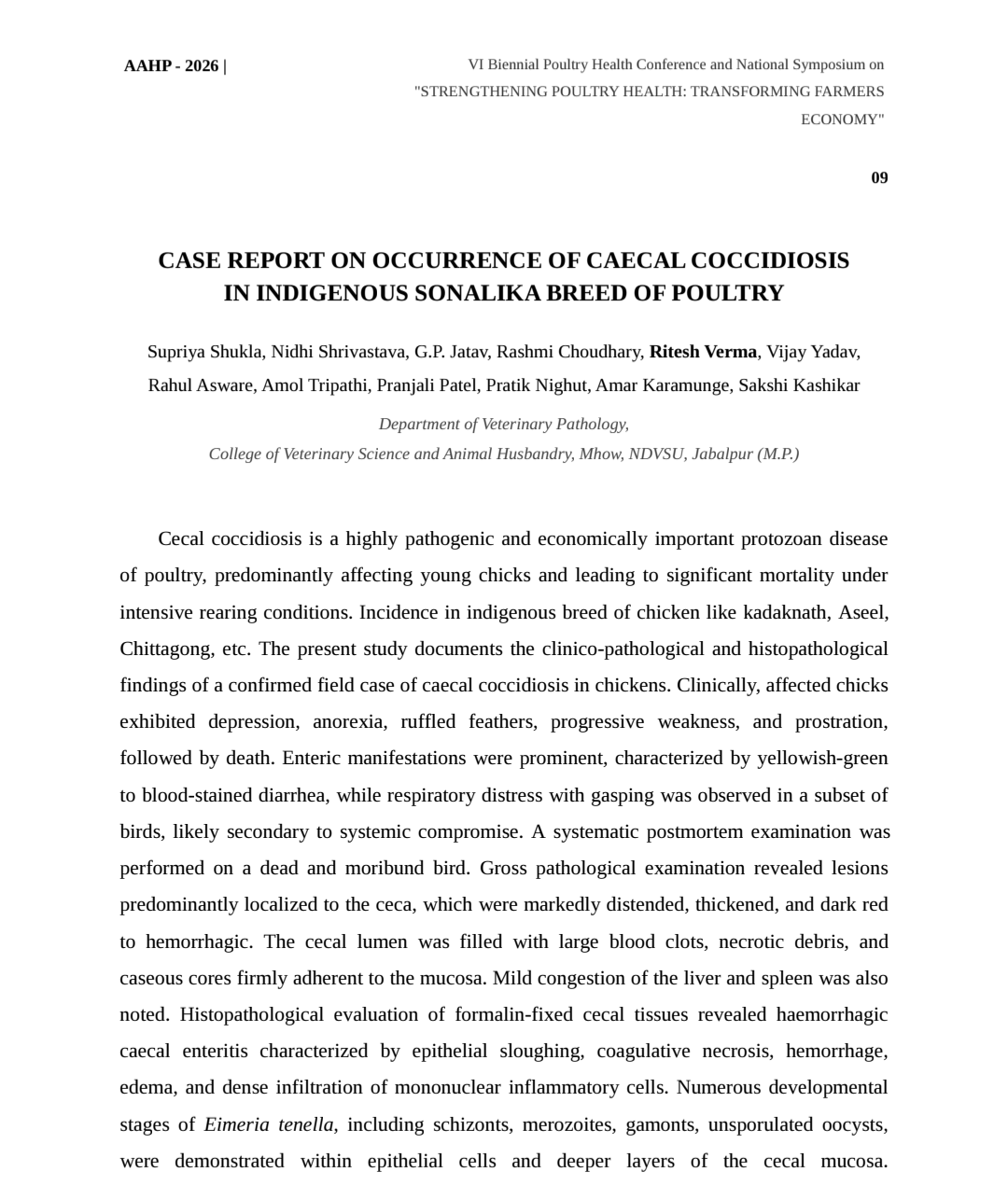 Caecal Coccidiosis Report