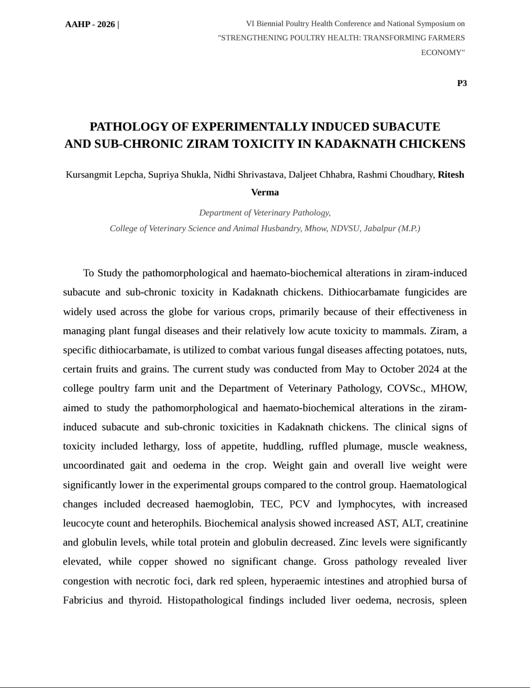 Ziram Toxicity Abstract